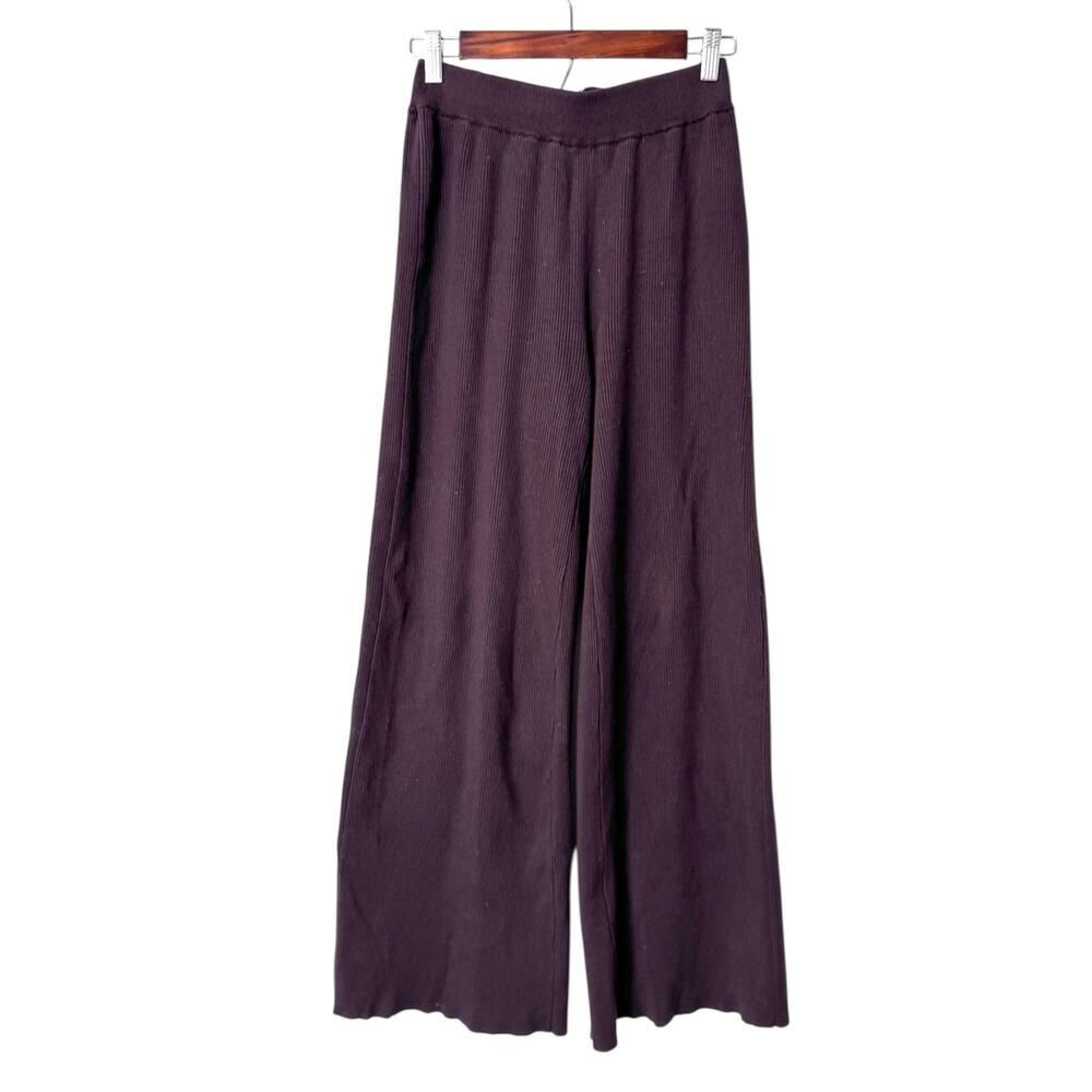 Rare Camila Coelho Chocolate Brown Ribbed Knit Wide-Leg Lounge Pants XS